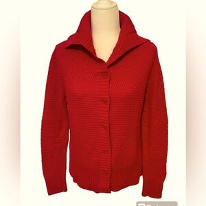 TALBOTS Raspberry Popcorn Stitch Cardigan With Shawl Collar Size Medium